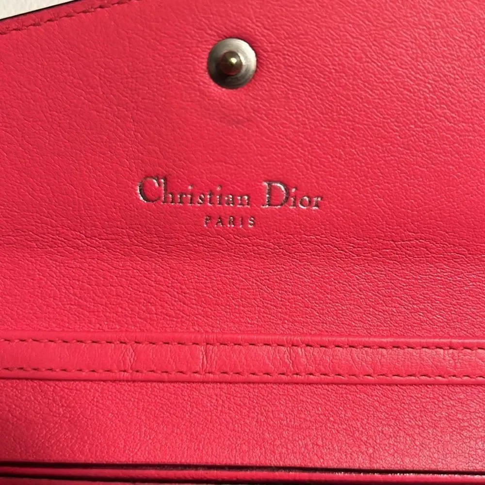- Authentic Cristian Dior Leather Pink/Coral Wallet on a Chain